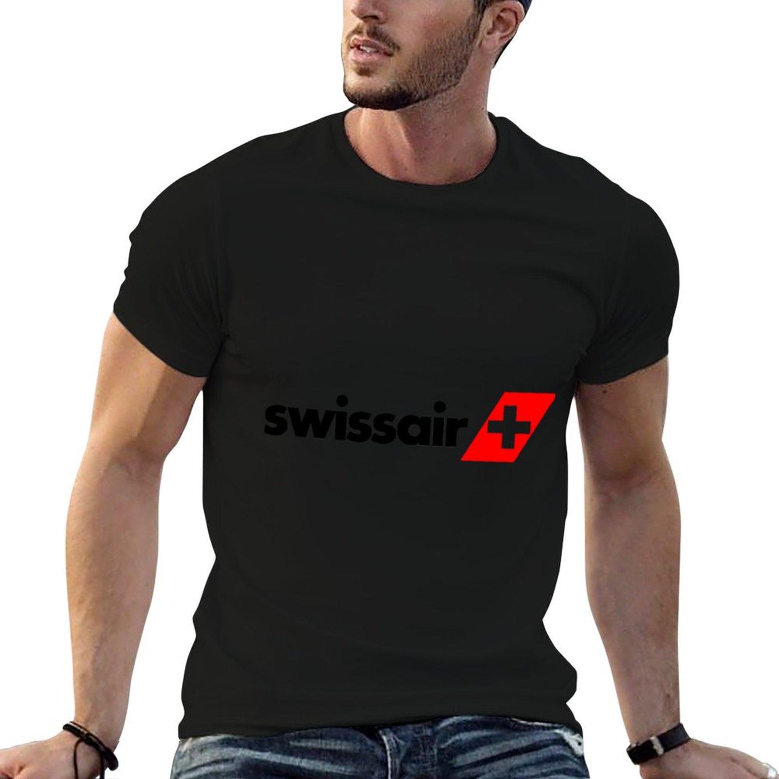 Anime Merchandise Logo - Koszulka z logo Swissair, męska koszulka,